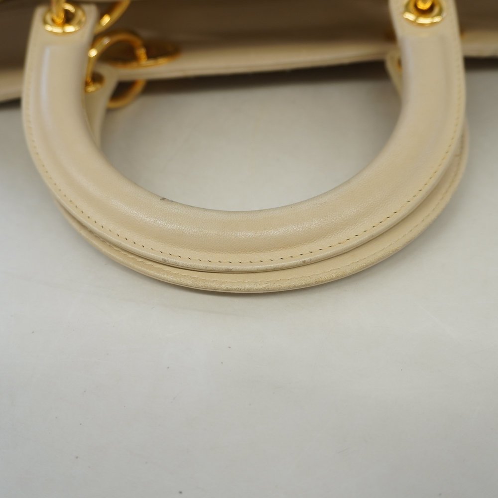 Auth Christian Dior Lady Dior Women's Leather Handbag Beige - Picture 9 of 13